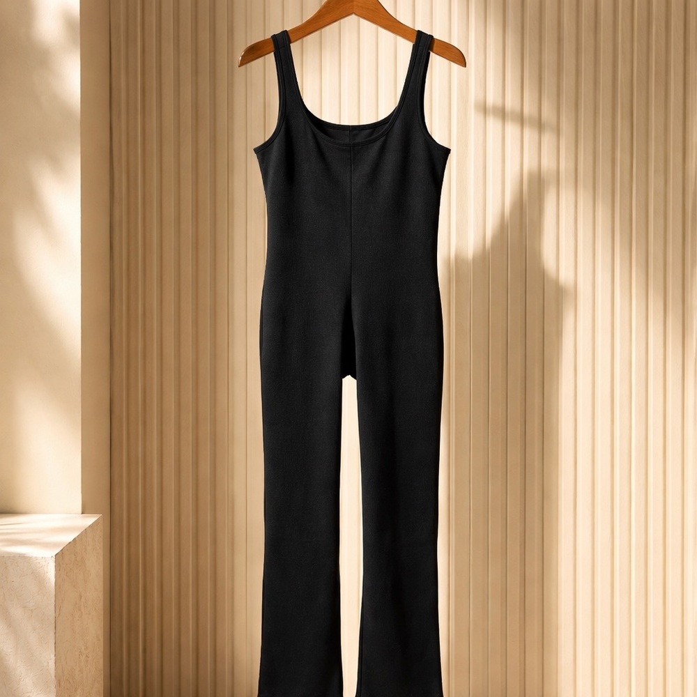 OQQ Ribbed Black Boot Cut Jumpsuit - Picture 2 of 8
